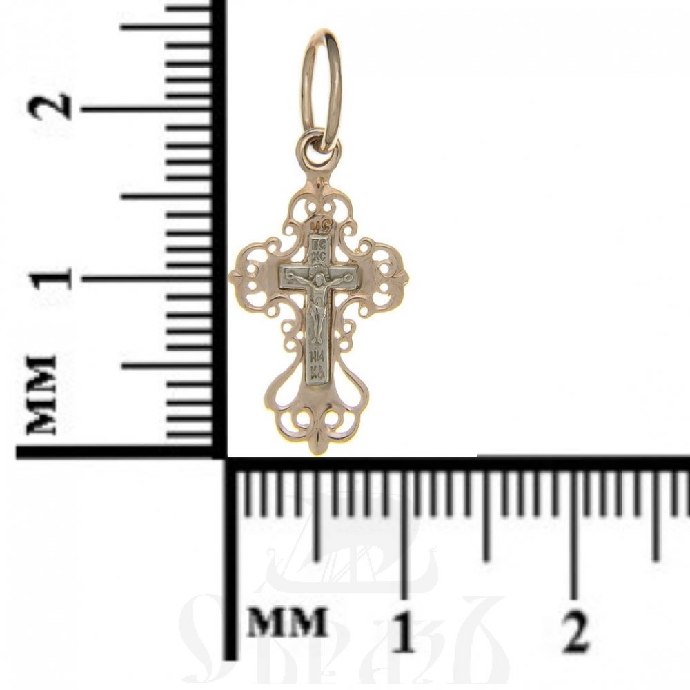 золотой крест с молитвой "спаси и сохрани", 585 проба красного и белого цвета (арт. п10006-з5кб)