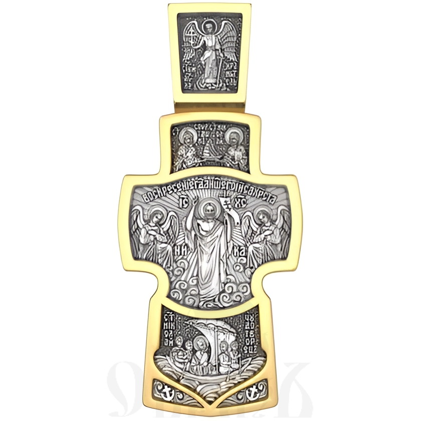 крест «святые покровители моряков», серебро 925 проба с золочением (арт. 17.073)