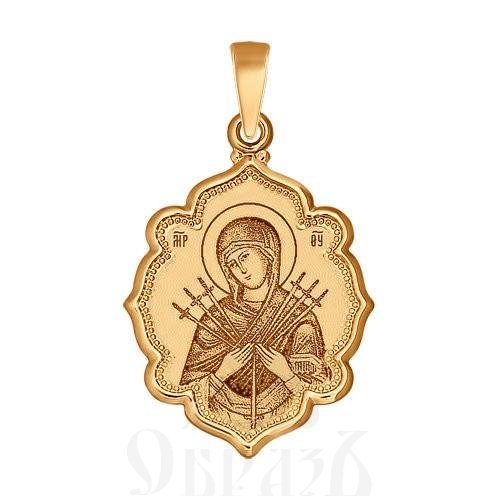 нательная икона божия матерь семистрельная (sokolov 102988), золото 585 проба красное с эмалью