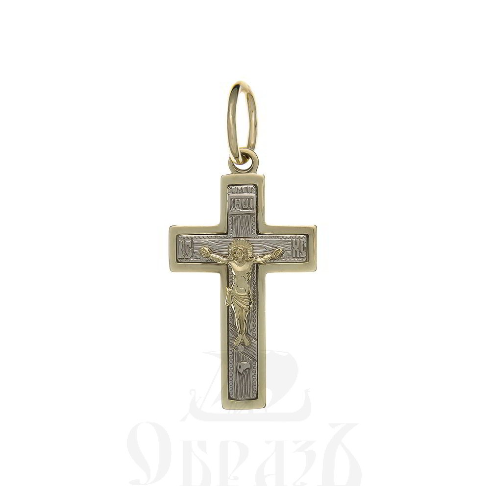 золотой крест с молитвой "спаси и сохрани", 585 проба желтого и белого цвета (арт. п10020-з5жб)