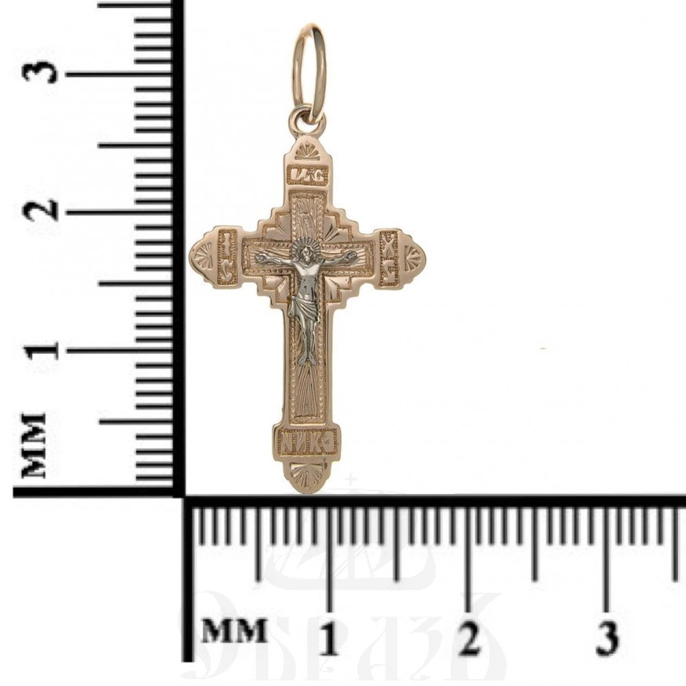 золотой крест с молитвой "спаси и сохрани", 585 проба красного и белого цвета (арт. п10033-з5кб)