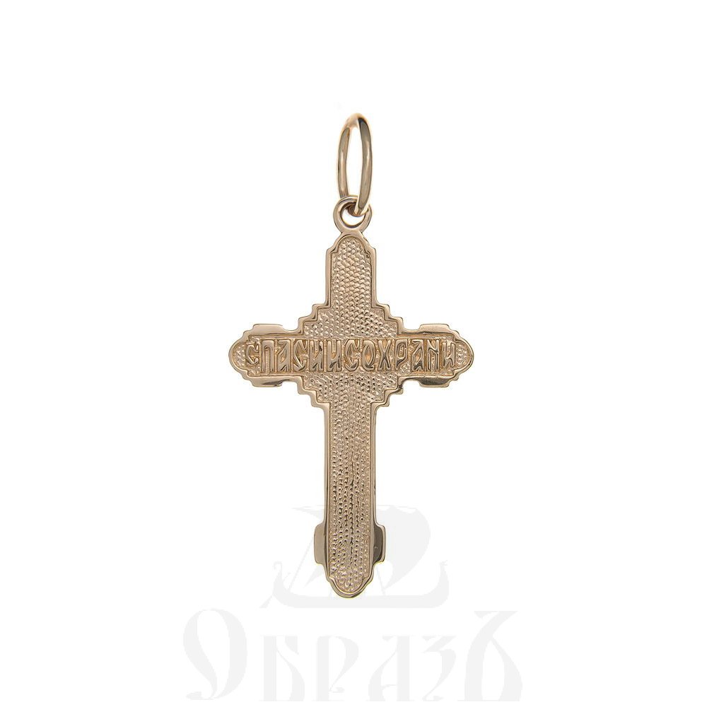 золотой крест с молитвой "спаси и сохрани", 585 проба красного и белого цвета (арт. п10033-з5кб)