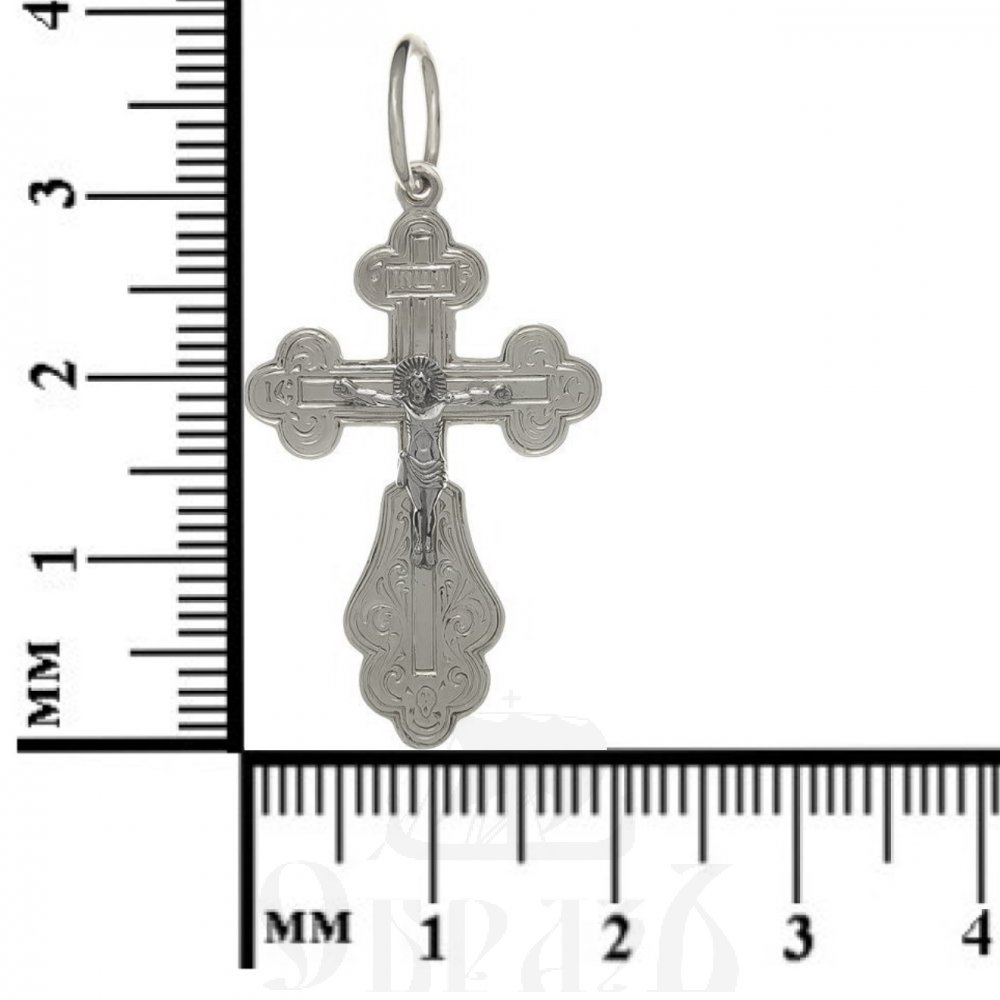 золотой крест трилистник с молитвой "спаси и сохрани", 585 проба белого цвета (арт. п10030-з5б)