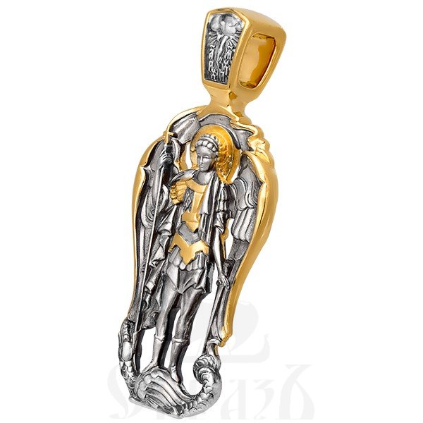 образок «архангел михаил, побивающий змея», серебро 925 проба с золочением (арт. 102.284)