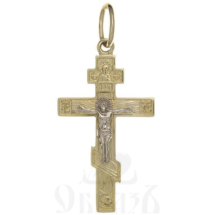 золотой крест с молитвой "спаси и сохрани", 585 проба желтого и белого цвета (арт. п10036-з5жб)
