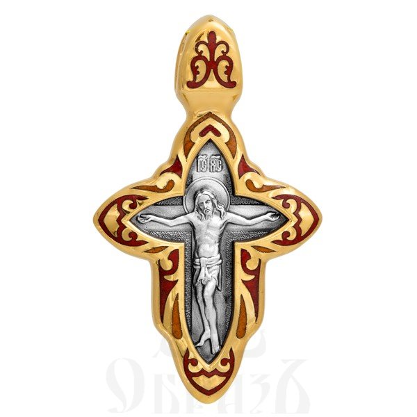 крест «распятие. иоанн кронштадский», серебро 925 проба с золочением и эмалью (арт. 103.074)
